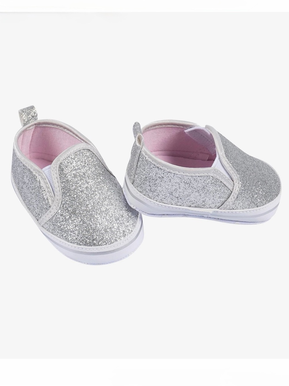 Gerber Silver Glitter Slip-On Toddler Sneakers with Pink Lining